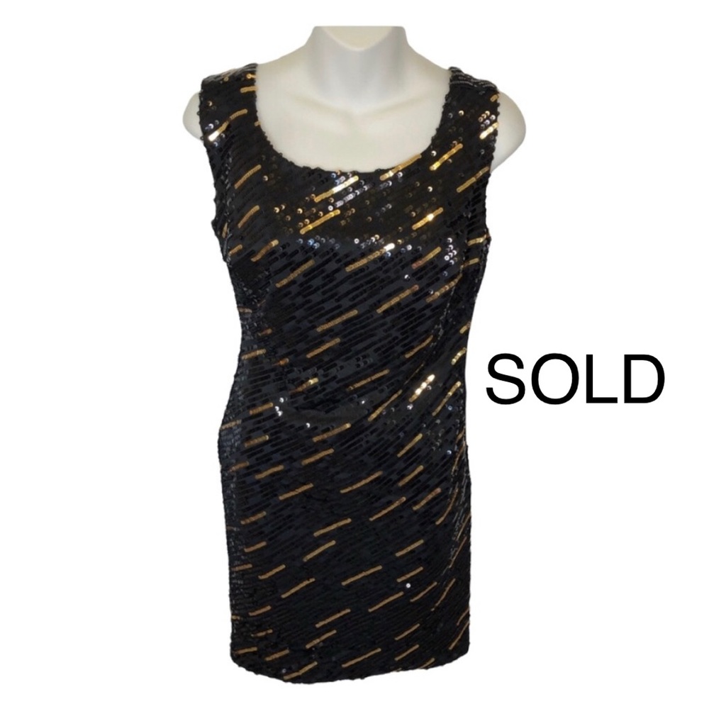 GS Jodi Kristopher Black & Gold Sequin Short Prom Dress Sexy Black Dress’s Small - Picture 1 of 9